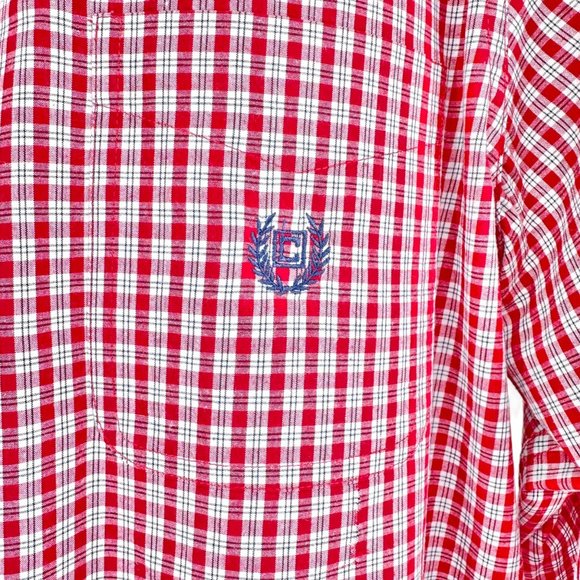 Chaps Easy Care Dress Shirt Mens L Red Plaid Button Down Collar LS - Picture 2 of 10